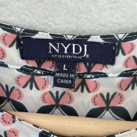 NYDJ Womens Large 3/4 Sleeve Button Blouse Floral Shirt Pleated Back Top - Picture 3 of 9